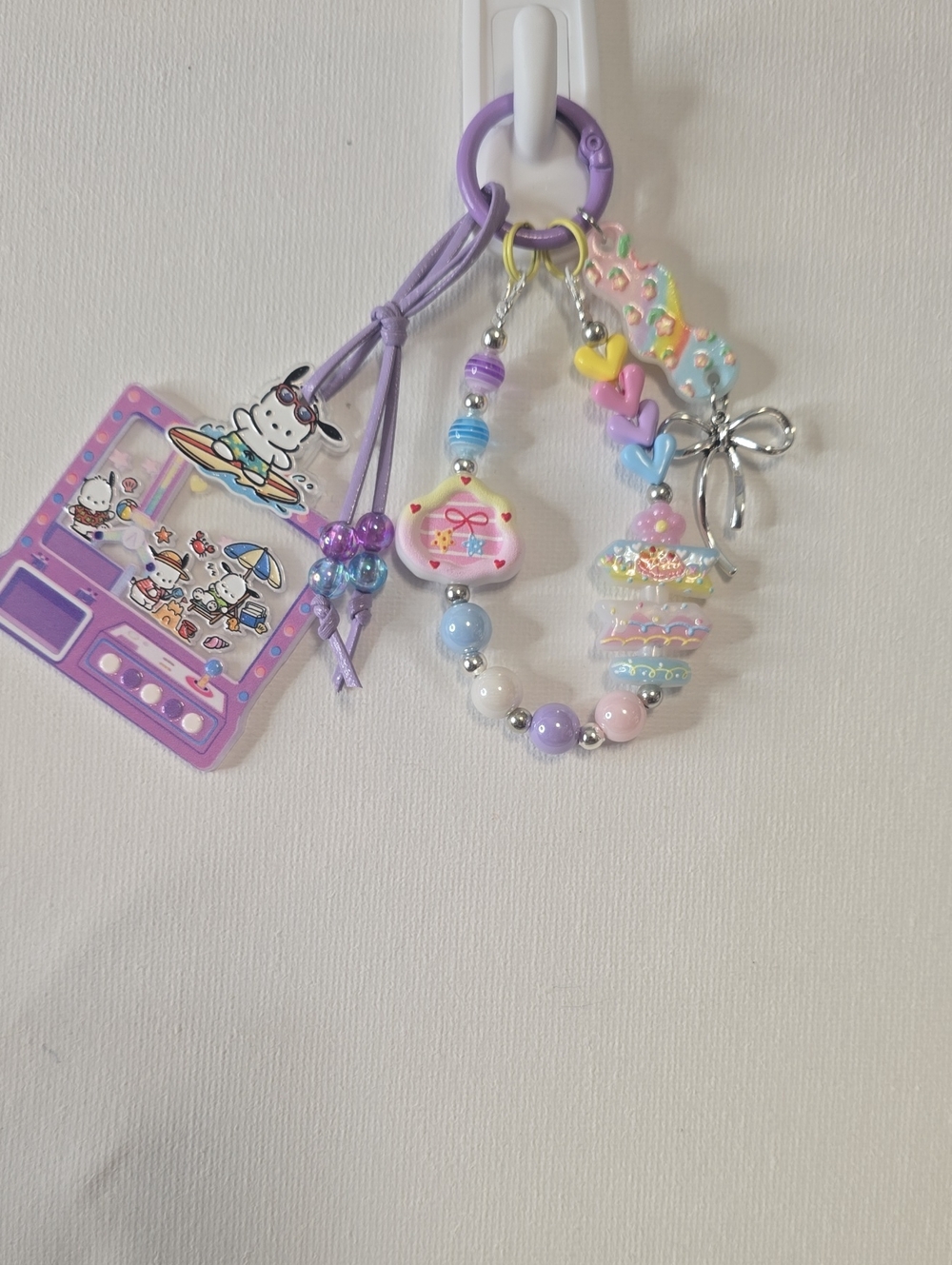 Handmade Pocha Pastel Purple Beaded Keychain Charm